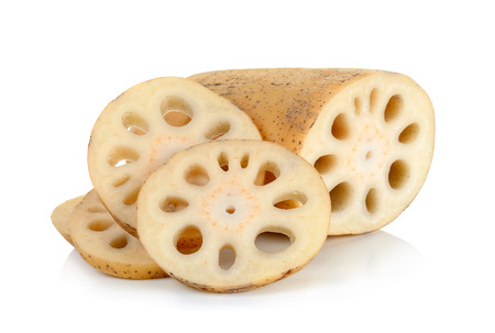 Lotus root isolated on the white background.の写真素材