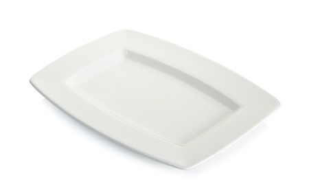 Empty white square plate isolated on white background.