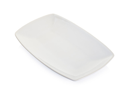 Empty white square plate isolated on white background.