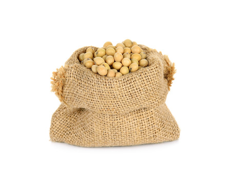 Soy bean with sack isolated on white background.の写真素材