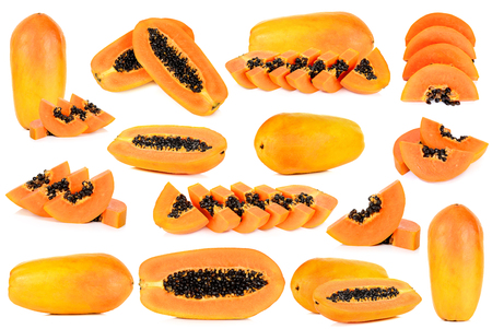 Set ripe papaya isolated on the white background.の写真素材
