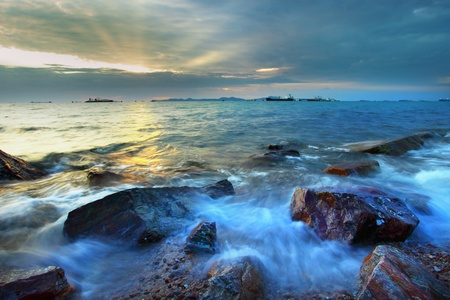 sunset  and lonely seaの写真素材