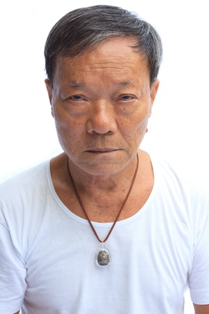 old man  isolated on whiteの写真素材