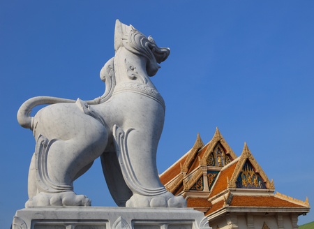 lion marble craving in thai temple の写真素材