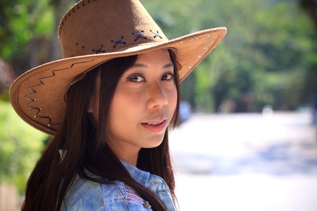 woman wearing cowboy hatの写真素材