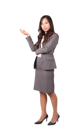women with uniform sign welcome by handの写真素材