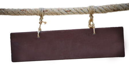 wood banner hanging on ropeの写真素材
