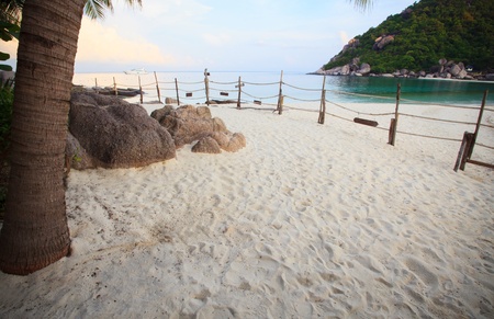personal sand beach with fenceの写真素材