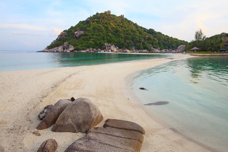 sea beach and sea water two side on nangyuan island suratthani thailandの写真素材