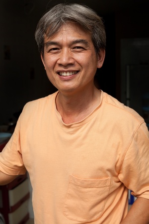 good healthy man smiling with nice feelingの写真素材