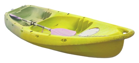 yellow sea kayak isolated whiteの写真素材