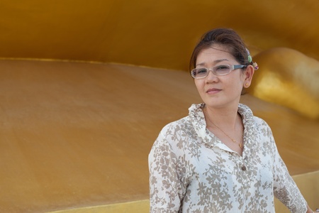 face of asian woman 45s years old with no make up on her faceの写真素材