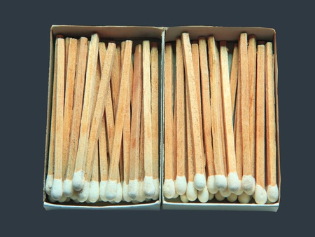 white matches in paper box isolated on gray color backgroundの写真素材