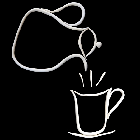 pot of hot coffee isolated blackの写真素材