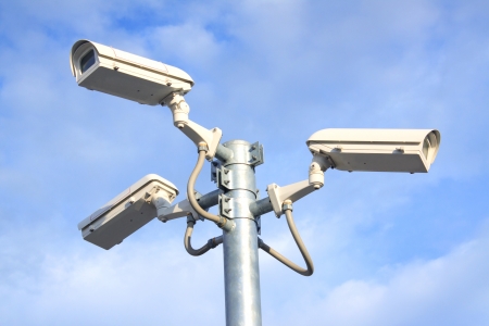 camera cctv and blue sky backgroundの写真素材