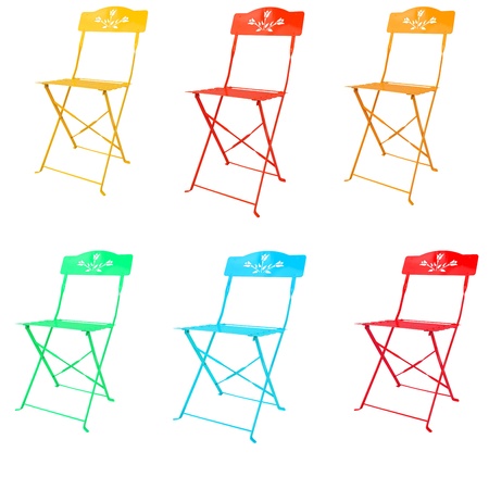 colorful of metal chairs isolated on whiteの写真素材