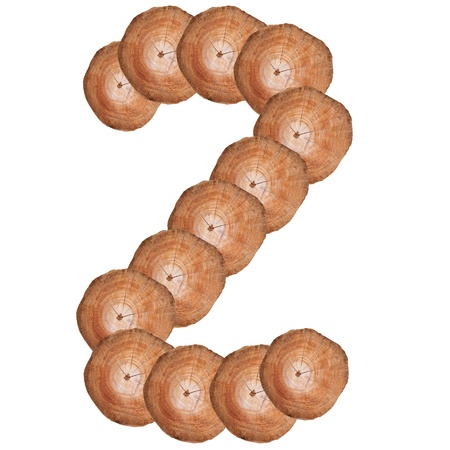 number made from bark wood isolated on whiteの写真素材