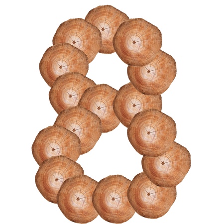 number made from bark wood isolated on whiteの写真素材