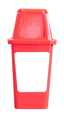 red bin trash isolated whiteの写真素材