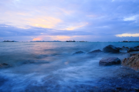sunset at sea port の写真素材