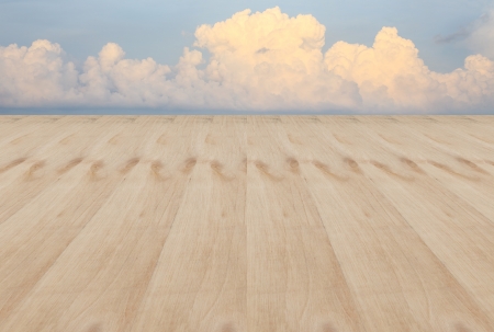wood floor perspective to skyの写真素材