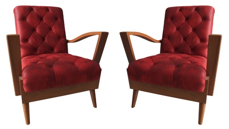 red couples arm chairs isolated whiteの写真素材