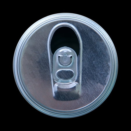 top view of opened can isolated on blackの写真素材