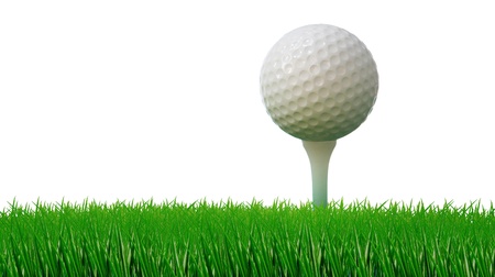 golf ball on tee and green grass as ground の写真素材