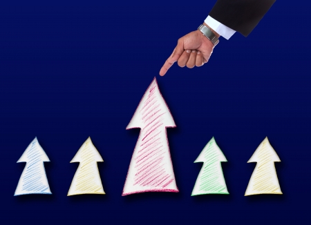 hand of business man pointing to leader arrow business conceptの写真素材