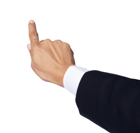 hand of business man pointing to forward isolated whiteの写真素材