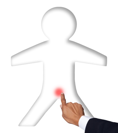 hand pointing to human body partの写真素材
