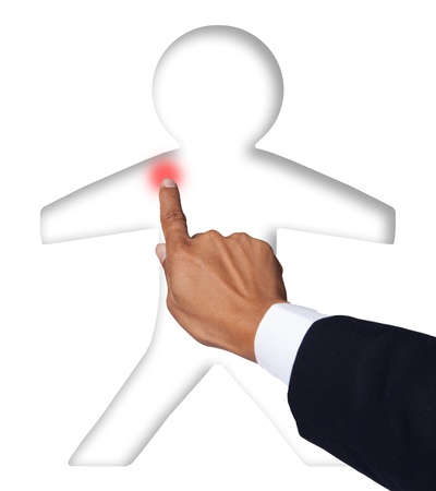 hand pointing to human body partの写真素材