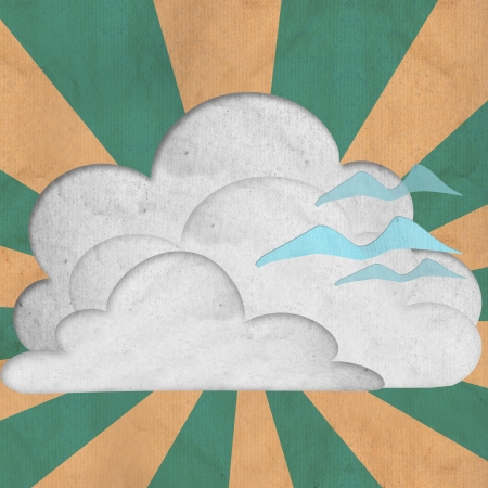 paper cloud and  three birds flying sky palar ray use as background の写真素材