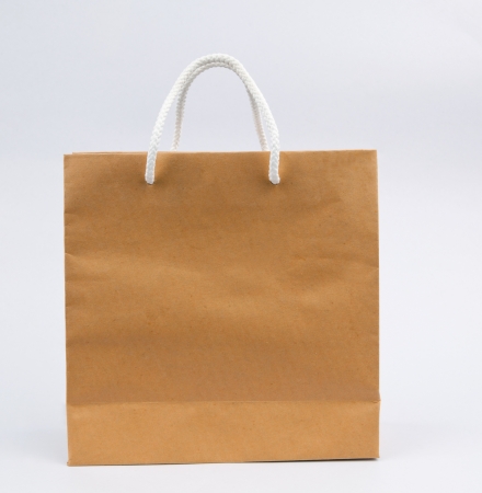used paper bag on gray backgroundの写真素材