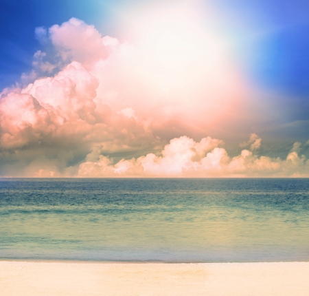 sun light in the evening of day at sea beach の写真素材
