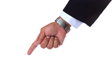 hand of business man pointing isolated whiteの写真素材