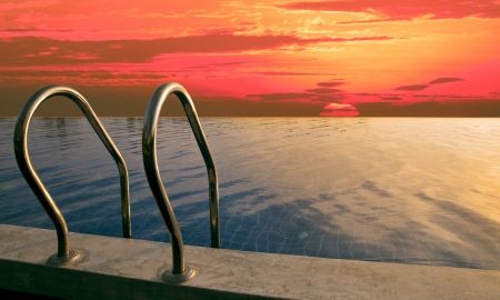beautiful sky on dusky time at swiming poolの写真素材