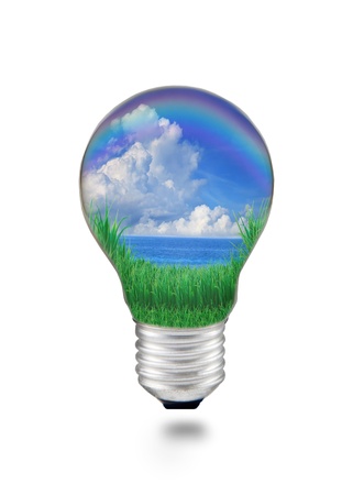 blue water with blue sky white clouds in light bulb seem save nature and good environmentの写真素材