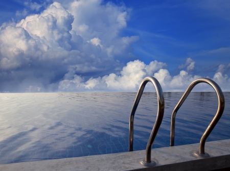 beautiful sky on dusky time at swiming pool の写真素材