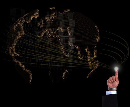 hand of business man with world networkの写真素材