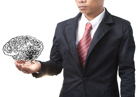 business man and smart brain on whiteの写真素材