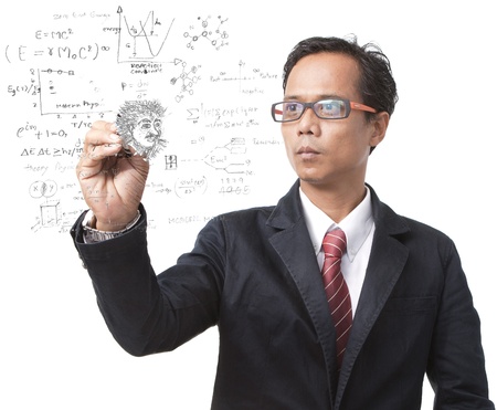 teacher and physic formulas on whiteの写真素材