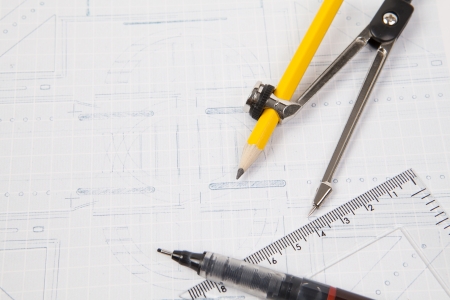 plan of architecture with architect stationaryの写真素材