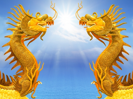 dragon and sunlight  on sea water use for multipurposeの写真素材