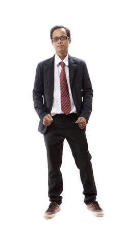 portrait of asian young man standing  isolated whiteの写真素材