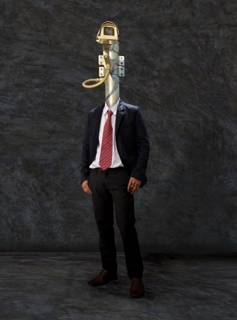 business man with cctv camera as headuse for multipurposeの写真素材