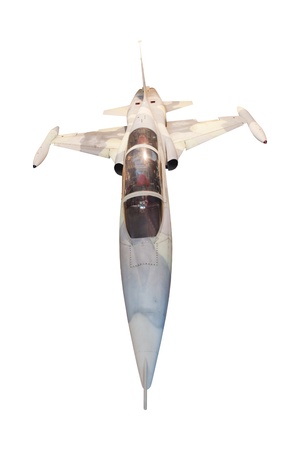 top front view of military jet plane isolated white use for multipurposeの写真素材