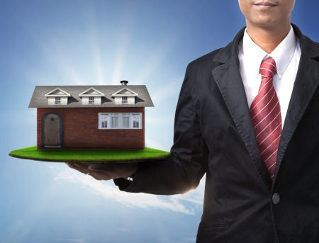 new house on business man handの写真素材