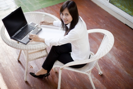 working woman working  outdoor her office placeの写真素材
