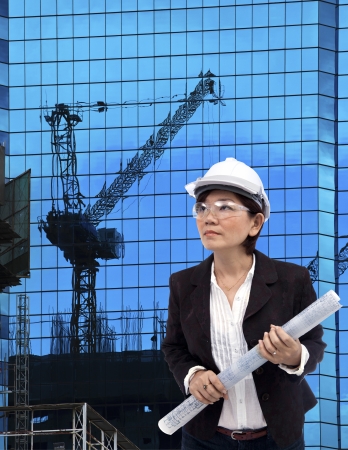 female architect and building construction project siteの写真素材